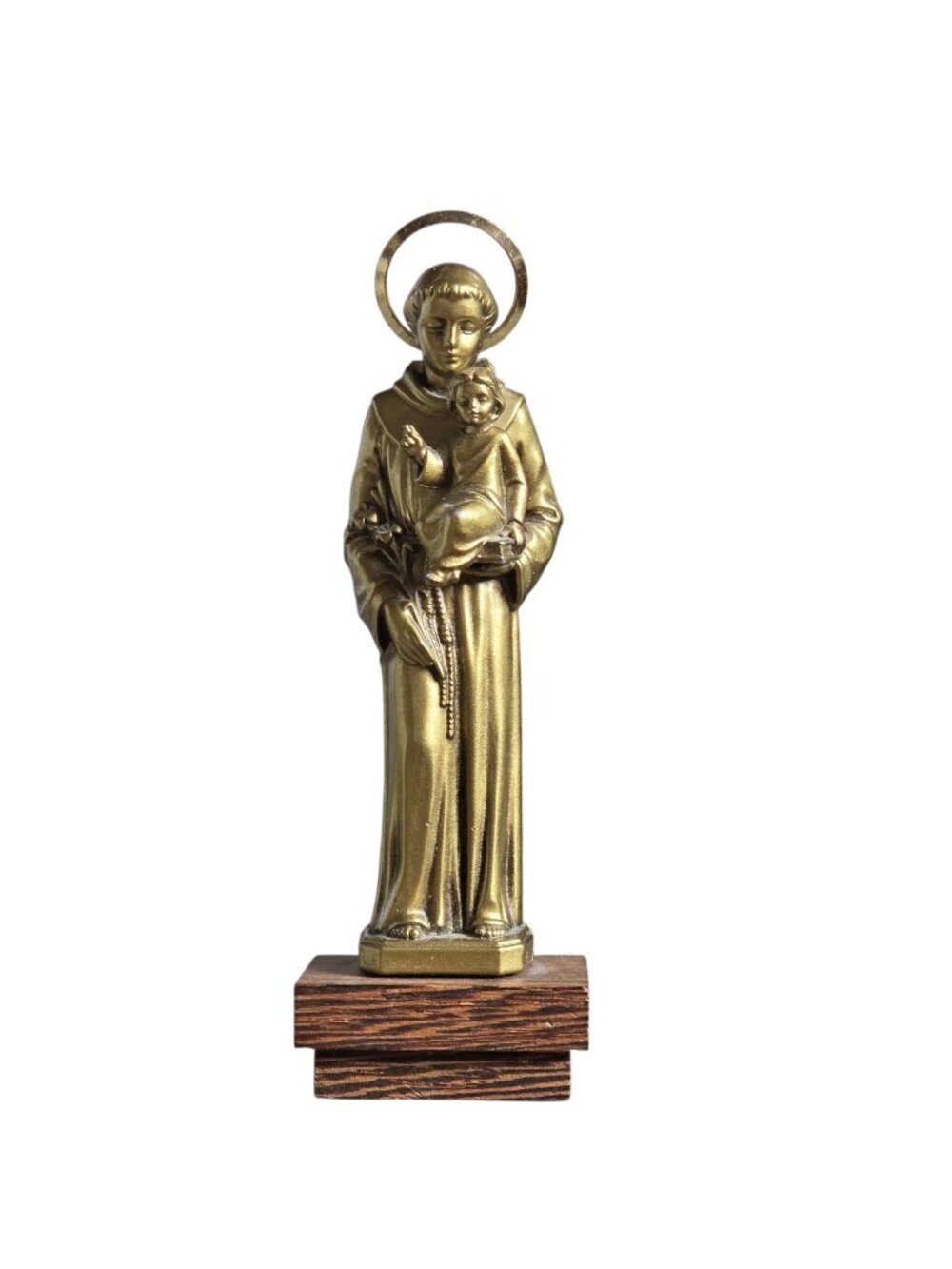 Vtg Saint Anthony and Jesus Bronze Color Figurine Made in Italy 5.25” Marked SA